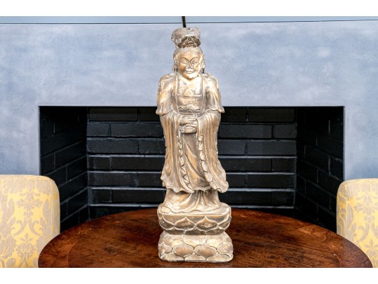 Decorative Gilt Finished Ceramic Guanyin Form Table Lamp