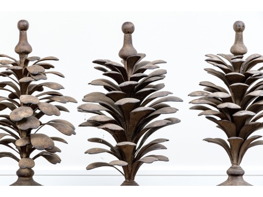 Set Of Three Metallic Palm Form Architectural Elements