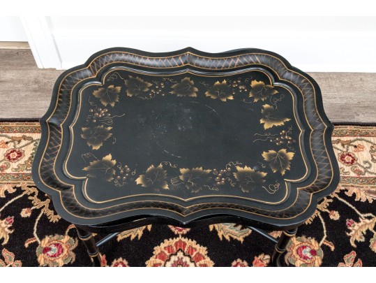 Georgian Style Faux Bamboo Ebonized And Laquered Tray Top Table