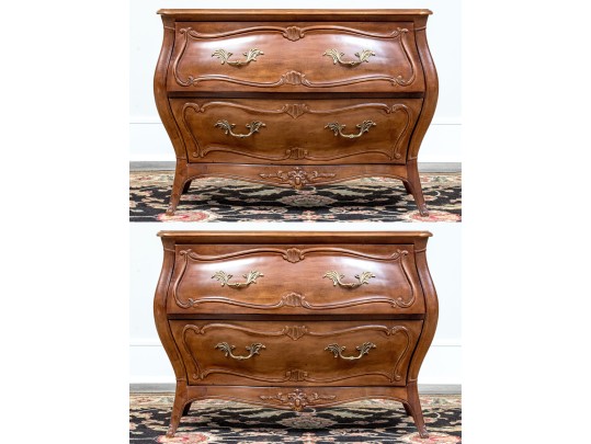 Vintage Pair Of Henredon Louis XV Style Bombe Bedside Chests