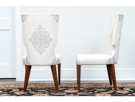 Stylish Set Of Six Upholstered Side Chairs With Sculpted Seat Backs