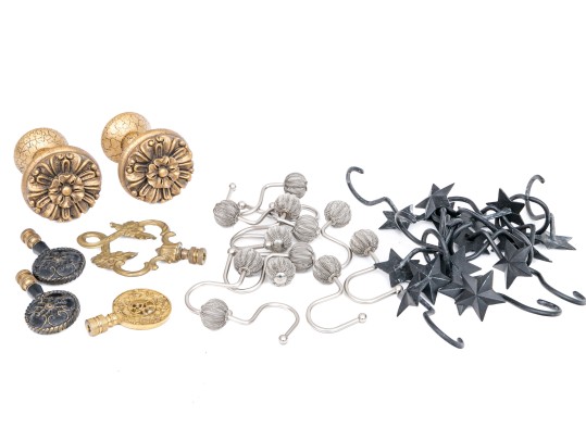 Decorator's Collection Of Lamp Finials, Shower Curtain Hooks, And Door Knobs