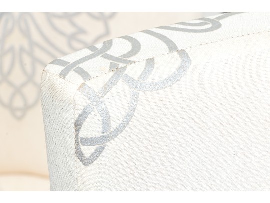 Stylish Set Of Six Upholstered Side Chairs With Sculpted Seat Backs