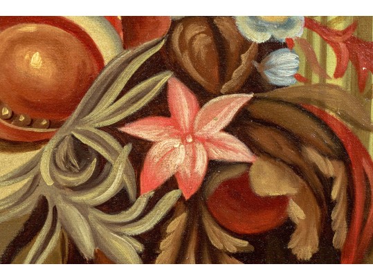 Maitland-Smith 6' H, Hand-painted Architecture With Still Life Scene, Canvas Wrapped Panel