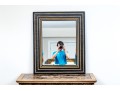 Stylish Pair Of Geometric Striped, Ebonized, And Gilt Finished Mirrors