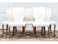 Stylish Set Of Six Upholstered Side Chairs With Sculpted Seat Backs
