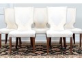 Stylish Set Of Six Upholstered Side Chairs With Sculpted Seat Backs