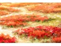 Signed Oil On Canvas, Landscape With Roses And Cyprus Trees