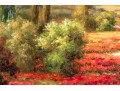 Signed Oil On Canvas, Landscape With Roses And Cyprus Trees