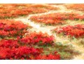Signed Oil On Canvas, Landscape With Roses And Cyprus Trees