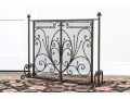 Ornate Black Finished Fire Screen With Doors And Tools