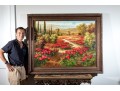 Signed Oil On Canvas, Landscape With Roses And Cyprus Trees