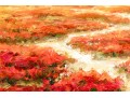 Signed Oil On Canvas, Landscape With Roses And Cyprus Trees