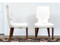 Stylish Set Of Six Upholstered Side Chairs With Sculpted Seat Backs