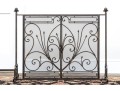 Ornate Black Finished Fire Screen With Doors And Tools