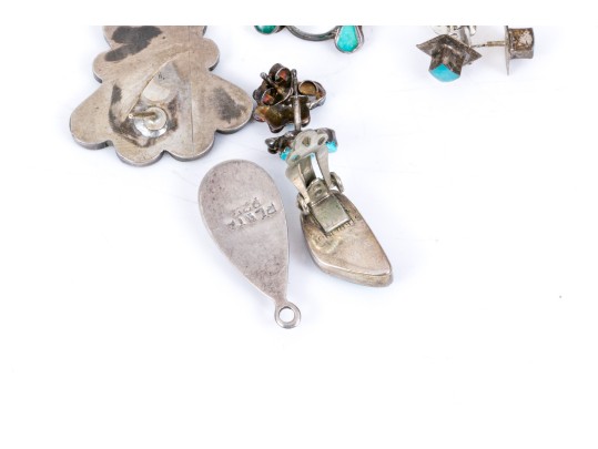 Lot Of Six Assorted Sterling Silver Southwestern Earrings And One Pair Of Jackets