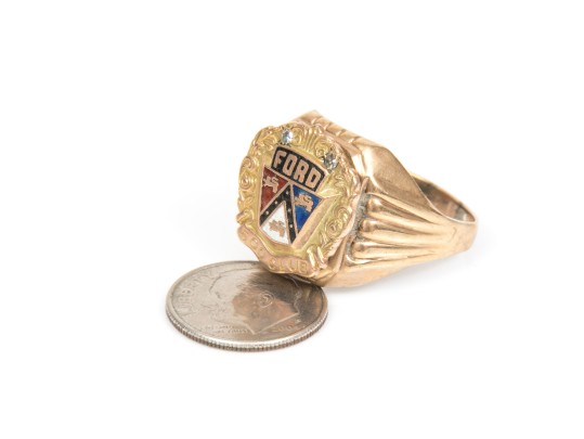 10k Yellow Gold Vintage Ford 500 Club Ring, Size 11