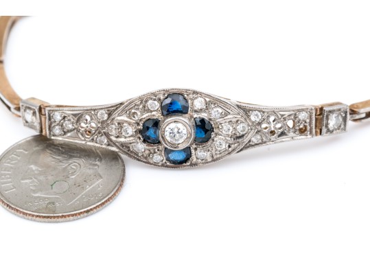 14k Beautiful Vintage Diamond (app. 0.33 TCW) And Sapphire Filigree Topped Bracelet
