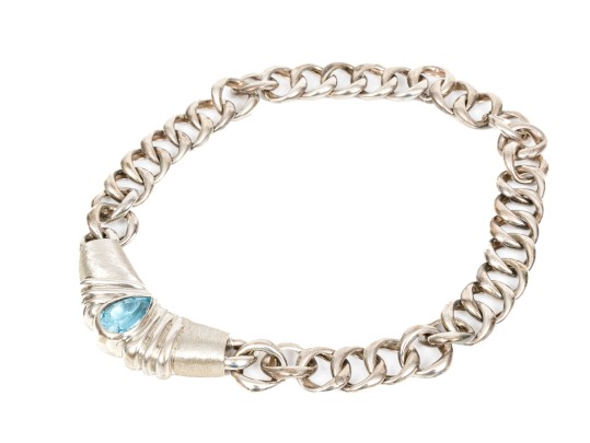 Sterling Silver Stunning Heavy Blue Topaz Centered Open Link Necklace