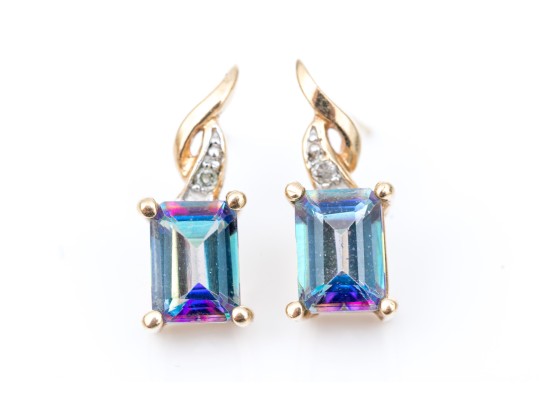 10k Yellow Gold Pretty Mystic Topaz Slight Drop Earrings (UPDATED)