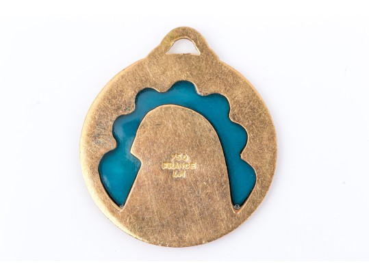 Elegant 18K French Medallion And Enamel Pendant