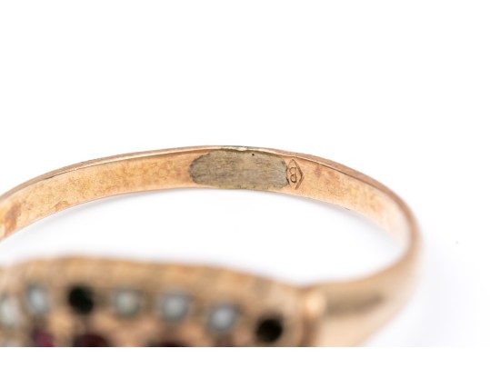 14k Gold Vintage Glass And Seed Pearl Ring, As-is Condition, Size 10