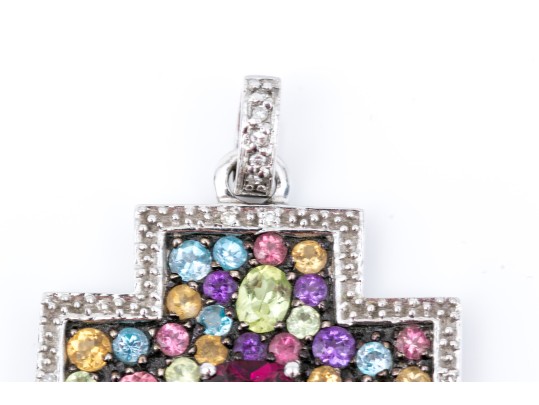 14k Yellow Gold Beautiful Chunky Multi Stone Cross Pendant
