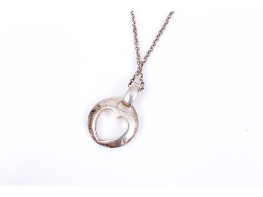 Tiffany & Co. Sterling Silver Pretty Cutout Heart Pendant, With Chain