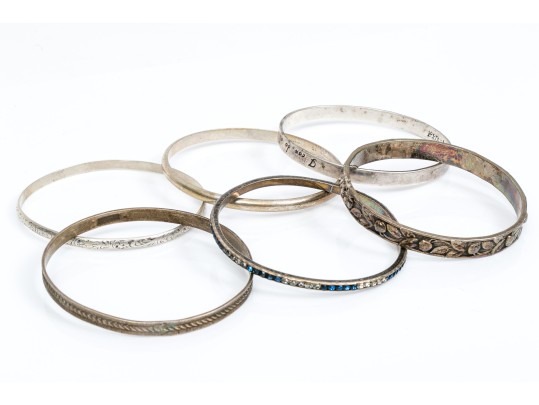 Sterling Silver Lot Of Six Assorted Slip On Bangle Bracelets, Assorted Styles