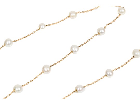 14k Yellow Gold Pretty Cultured White Freshwater Pearl Tin Cup Style Necklace
