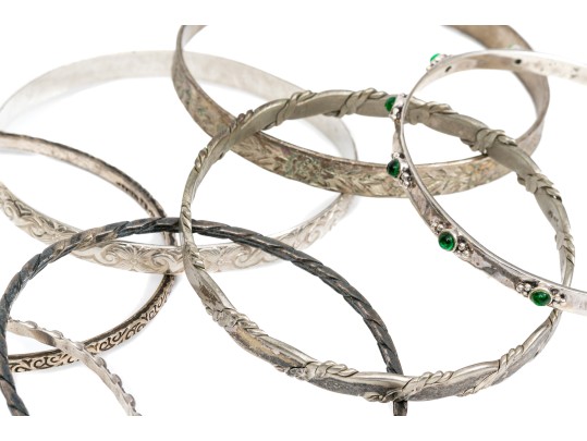 Sterling Silver Lot Of Eight Assorted Slip On Bangle Bracelets, Assorted Styles