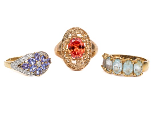 Sterling Silver Vermeil Colorful Collection Of Assorted Rings, Size 9