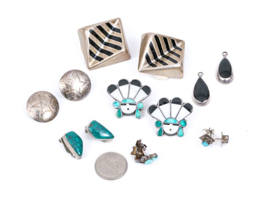 Lot Of Six Assorted Sterling Silver Southwestern Earrings And One Pair Of Jackets