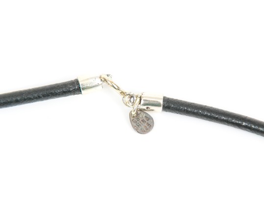 Sterling Silver Bold Striking Green Chalcedony Carved Butterfly And Leather Cord Necklace
