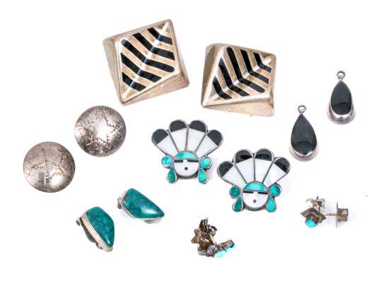 Lot Of Six Assorted Sterling Silver Southwestern Earrings And One Pair Of Jackets