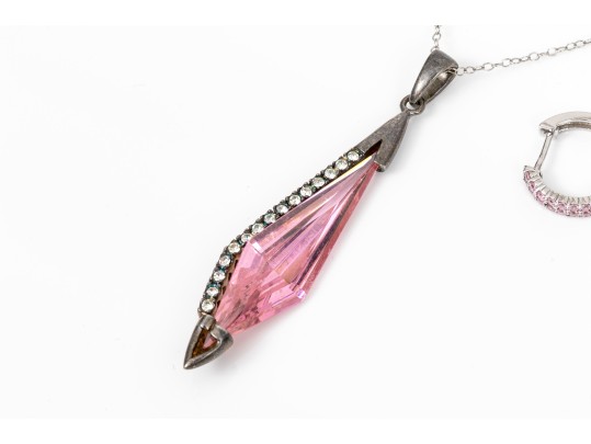 Lot Of Assorted Sterling Silver, Pink CZ And Pink Cultured Freshwater Pearl Jewelry Pieces