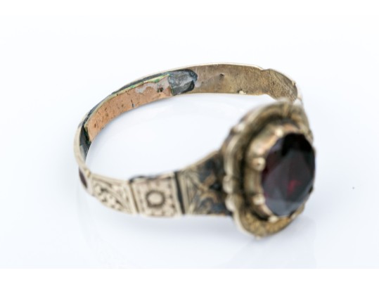 14k Gold And Gold Filled Antique Chased Foil Backed Garnet Ring, Size 8
