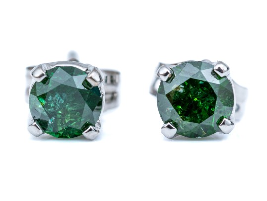 10k White Gold Pretty Green Moissanite Stud Earrings