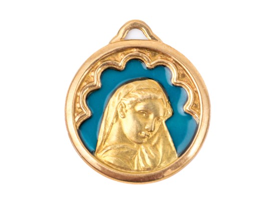Elegant 18K French Medallion And Enamel Pendant