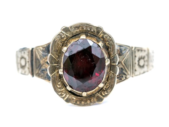14k Gold And Gold Filled Antique Chased Foil Backed Garnet Ring, Size 8
