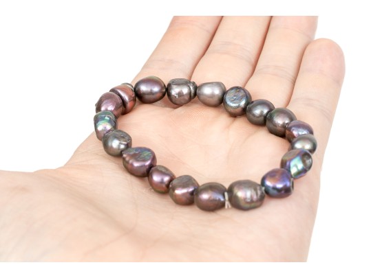Striking Lot Of Two Cultured Black Freshwater Pearl Necklaces, And Bracelet