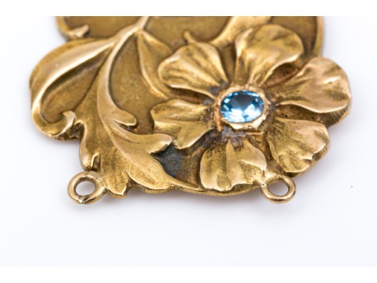 14k Yellow Gold Lovely Vintage Art Nouveau Style Floral Necklace Center, Without Chain