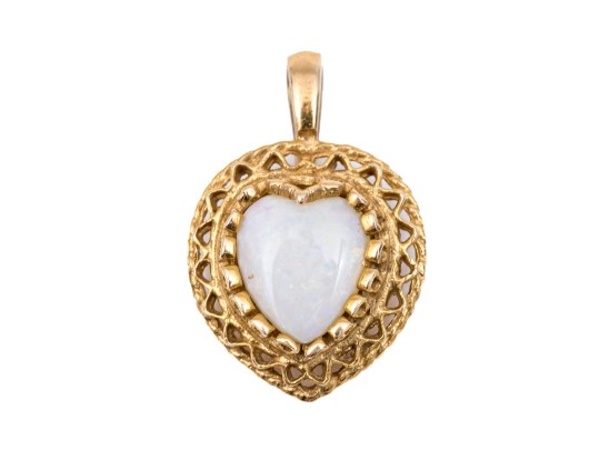 14k Yellow Gold Pretty Filigree Framed Opal Heart Pendant