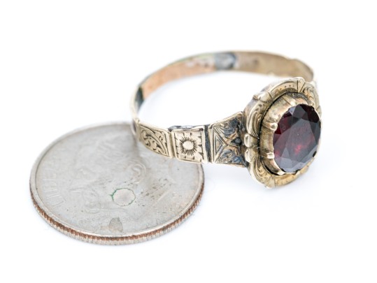 14k Gold And Gold Filled Antique Chased Foil Backed Garnet Ring, Size 8