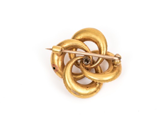 14k Yellow Gold Pretty Antique Knot Motif Brooch, With A Center White Sapphire