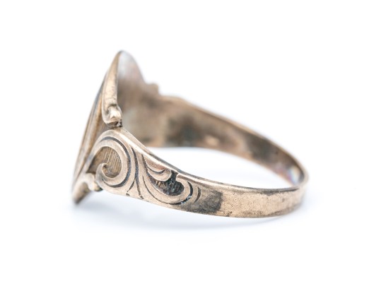14k Gold Antique Scroll Edged Signet Ring, Monogrammed, Size 6.25