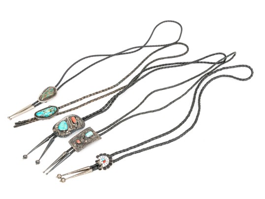 Lot Of Striking Assorted Southwestern Motif Bolero Necklaces, Leather Cords
