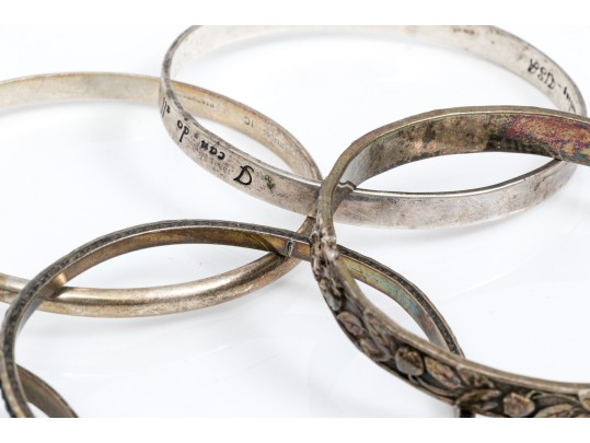 Sterling Silver Lot Of Six Assorted Slip On Bangle Bracelets, Assorted Styles