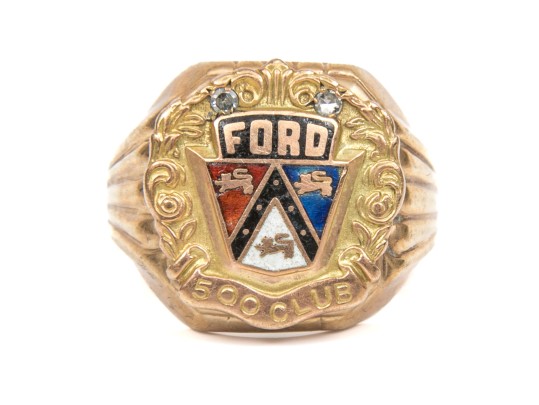 10k Yellow Gold Vintage Ford 500 Club Ring, Size 11