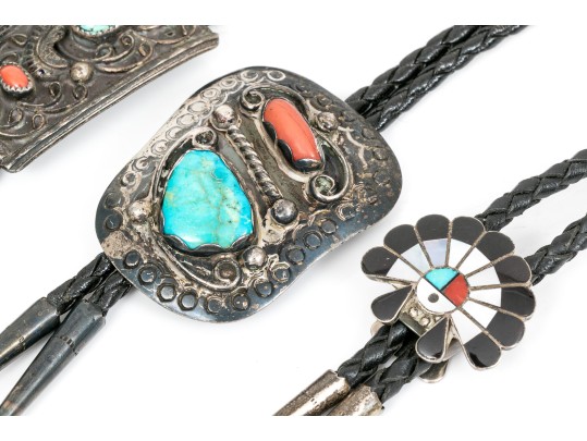 Lot Of Striking Assorted Southwestern Motif Bolero Necklaces, Leather Cords